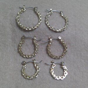 3 pair - Gold Tone  Hoop, Pierced Earrings